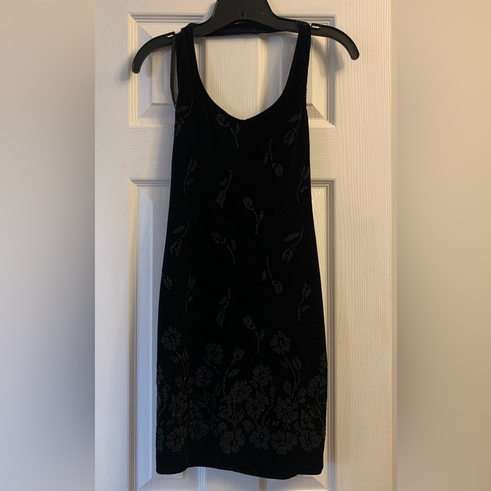 All That Jazz Black Mini Dress with Subtle Floral Beading